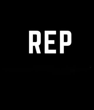 White capital letters spelling REP on a black background